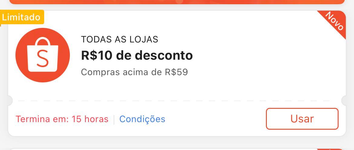 Cupom R$ 10 a partir de R$ 59 - Shopee