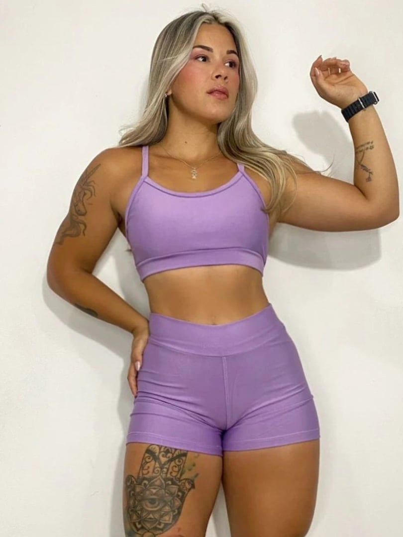 Conjunto Fitness Feminino Top + Short Cintura Alta