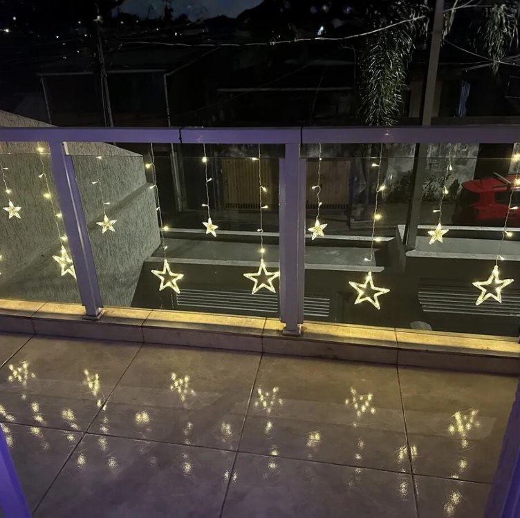 Cascata Led Com Estrelas Decoração 8 Funções Pisca Natal