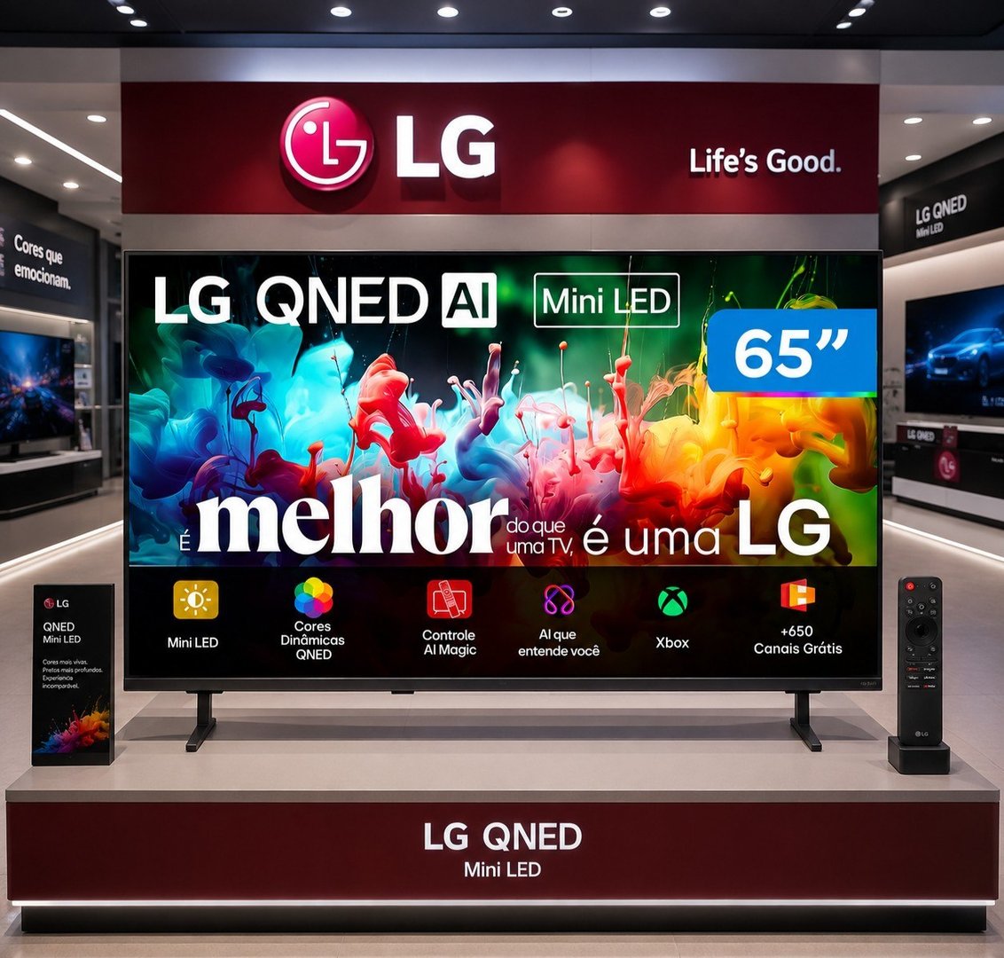 Smart TV 65" LG 2026 4K Ultra HD QNED Mini LED Pontos Quânticos WebOS 26 Processador Alpha 7 AI Processor 4K Gen9 Comando de Voz