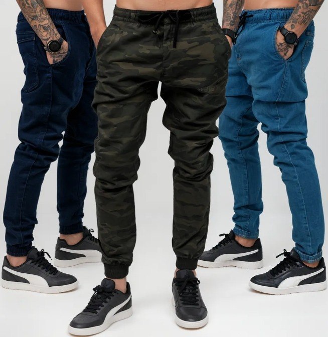 🤓Kit 3 Calças Jogger Masculina Jeans Com Punho Elastico