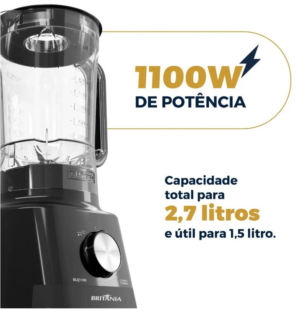 Liquidificador Britânia 1100w 2,7l 4 Velocidades Blq1100 Preto 127v