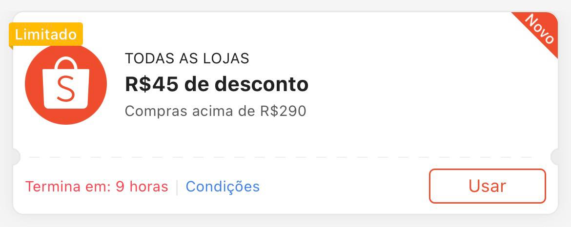 Cupom R$ 45 a partir de R$ 290 - Shopee