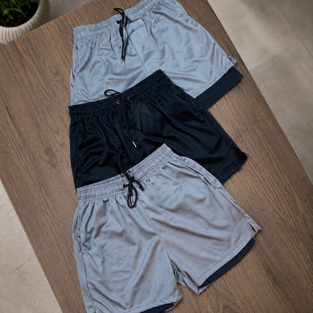 Kit 3 Shorts 2 Em 1 Duplo Bolso Para Academia Treino Corrida