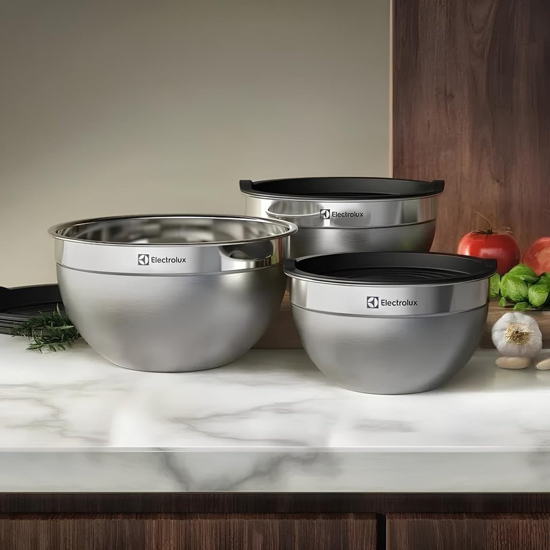 Conjunto De Bowls Inox 3 Pcs Com Tampa Electrolux