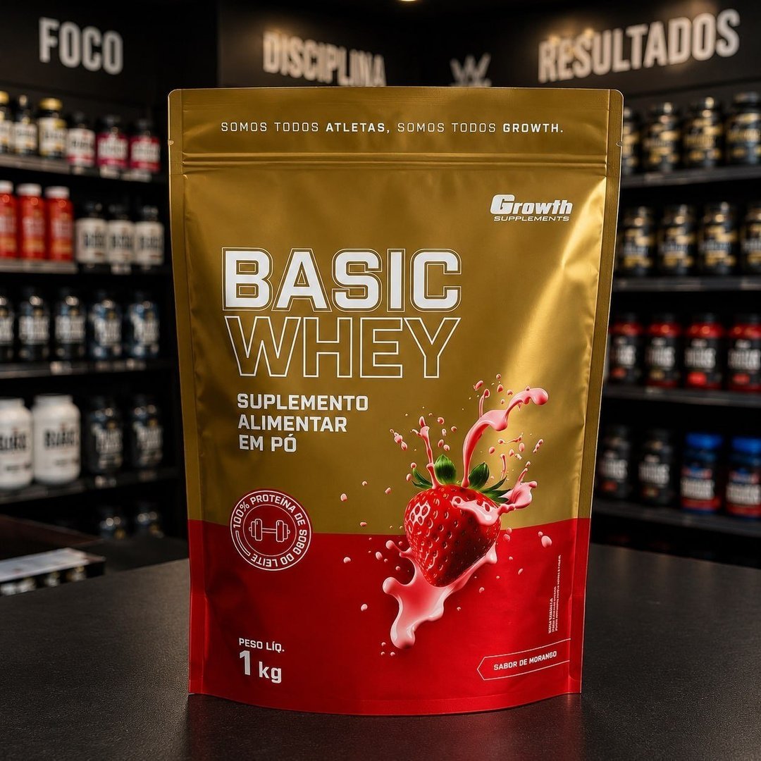 Basic Whey 1kg Growth Supplements Morango