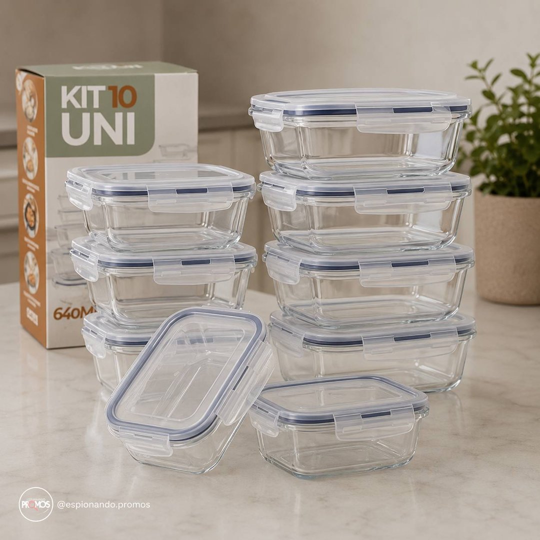 Kit 10 Pote De Vidro Marmita Hermético 640ml Freezer