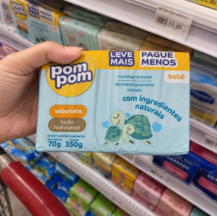 Kit Sabonete em Barra Pom Pom Loção Hidratante com 5 unidades de 70g cada