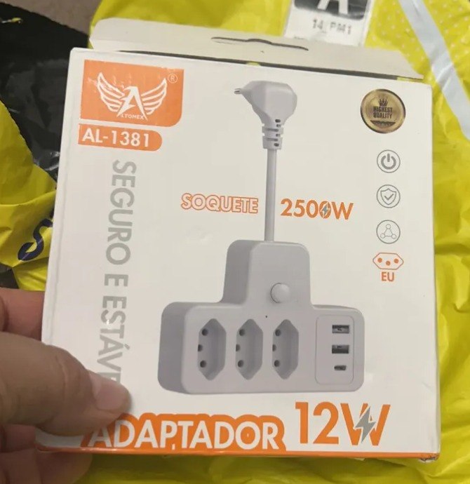 Extensão Portátil Universal Plug Carregador Eletro Mex Modelo 6 em 1 - 3 tomadas, 2 portas USB e 1 USB Type-C