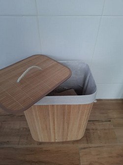 Cesto De Roupa Suja De Bambu Com Tampa E Alças 50 Litros Kontuz Natural