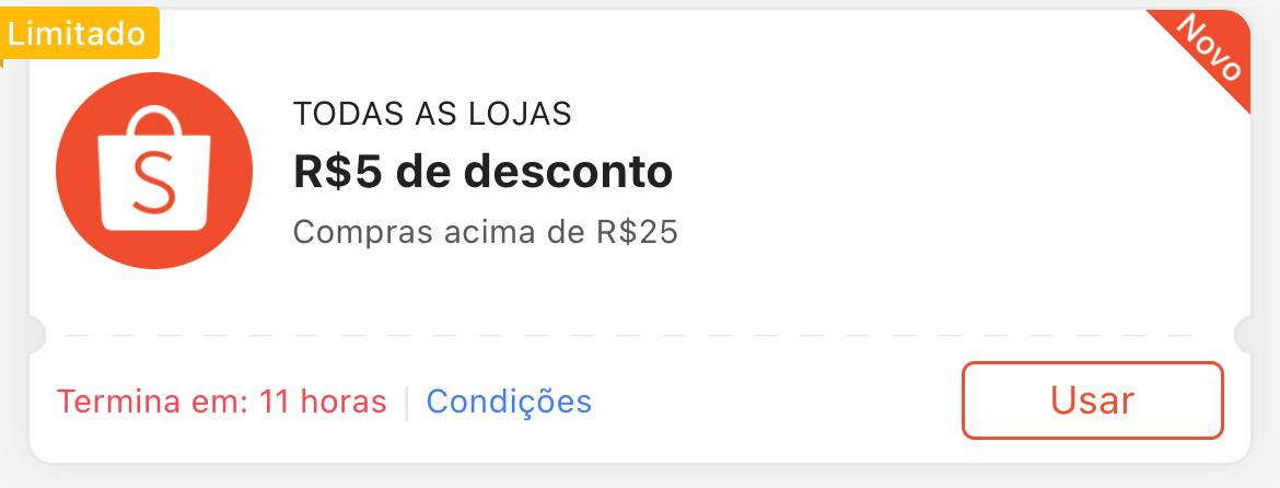 Cupom R$ 5 a partir de R$ 25 - Shopee