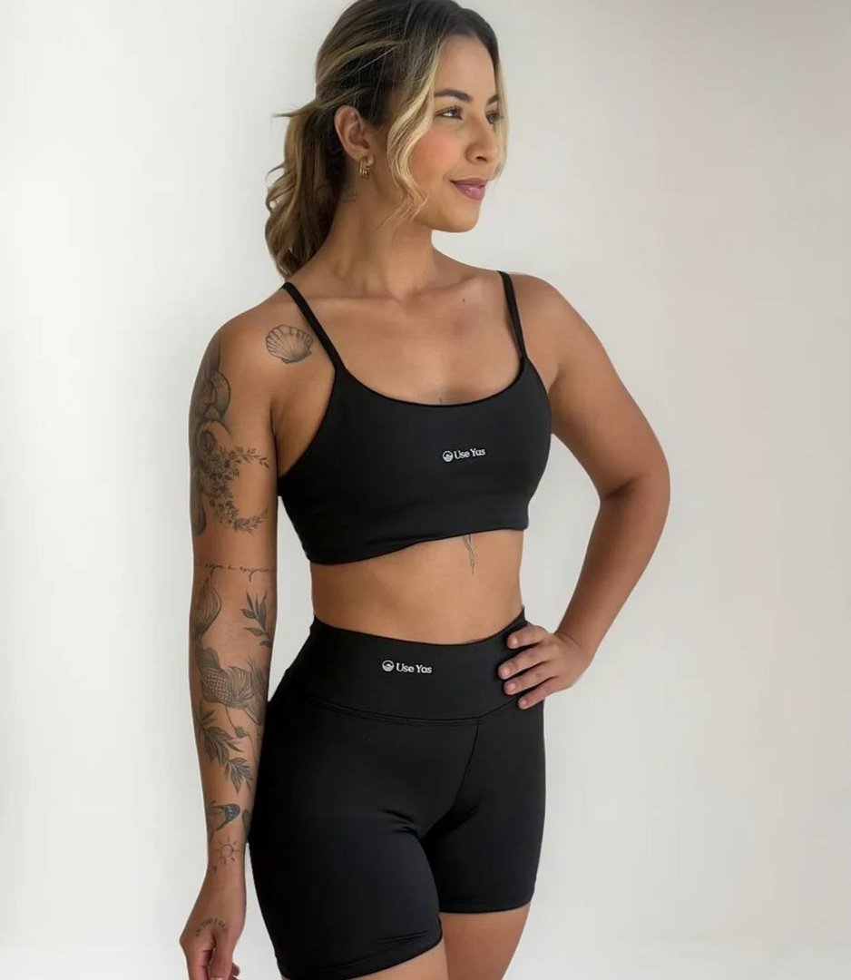 Conjunto Fitness Virginia Top Shorts Meia Coxa Cintura Alta