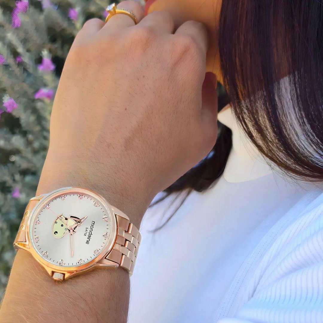 Relógio Mondaine De Pulso Feminino Coração Rose Gold Elegante Clássico A Prova D'água