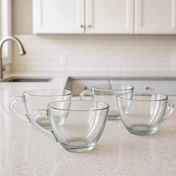 Kit 4 Xicara Caneca Copo De Vidro Transparente Café Chá Cappuccino Alça 90ml - CASAMBIENTE