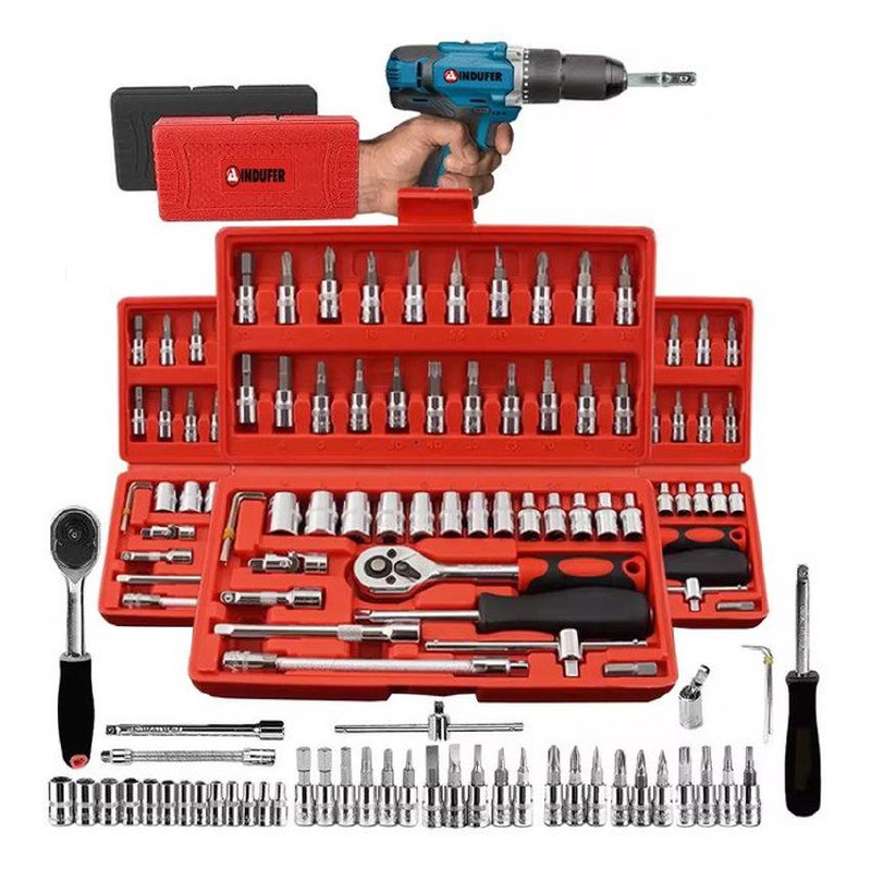 Kit Jogo De Chave Catraca Soquete 46 Peças Combo Jogo Ferramentas Profissional Chave Fenda...