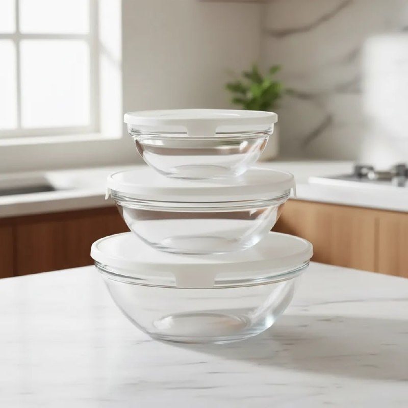 Potes De Vidro Redondos Para Alimentos Kit Com 3 Unidades Branco