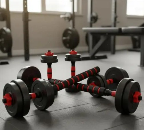Kit Halteres MKFIT Anilhas Ajustáveis Barra Reta Academia 15kg