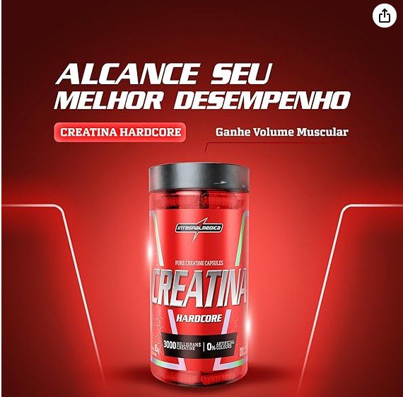 ntegralmedica - Creatina em Cápsulas Hardcore - 100% Pura e Monohidratada - 120 Cápsulas