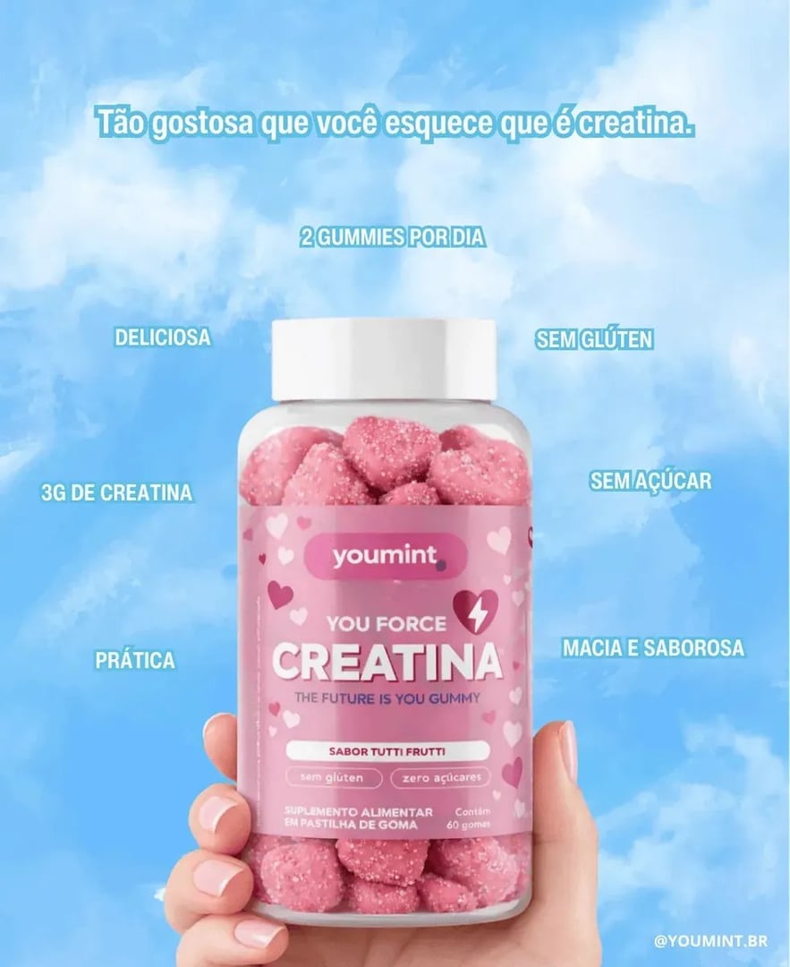 Creatina Gummy Zero Açúcar Tutti Frutti 60 Gomas Youmint Tutti Frutti