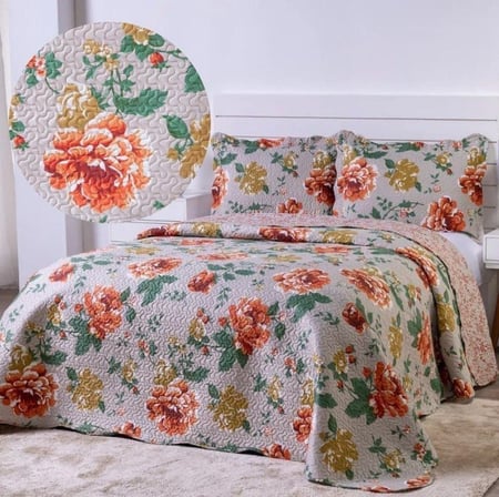 Kit Colcha Cobre Leito Casal Bouti Dupla Face Estampado 3pçs