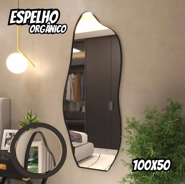 Espelho 100x50 Orgânico Corpo Inteiro Grande Moldur Caramelo Preto