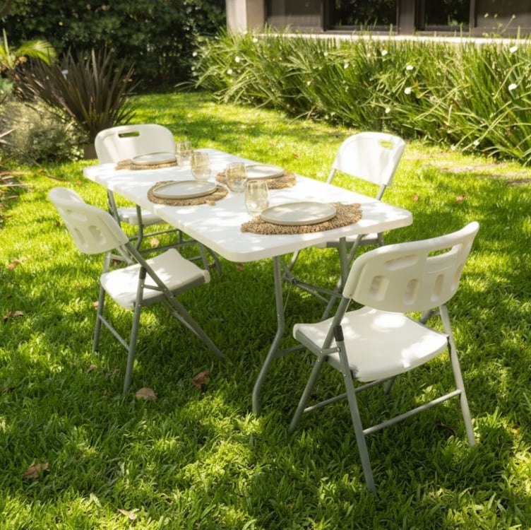 Mesa Dobrável Portátil Garden Life 1,80m Branca Com Alça