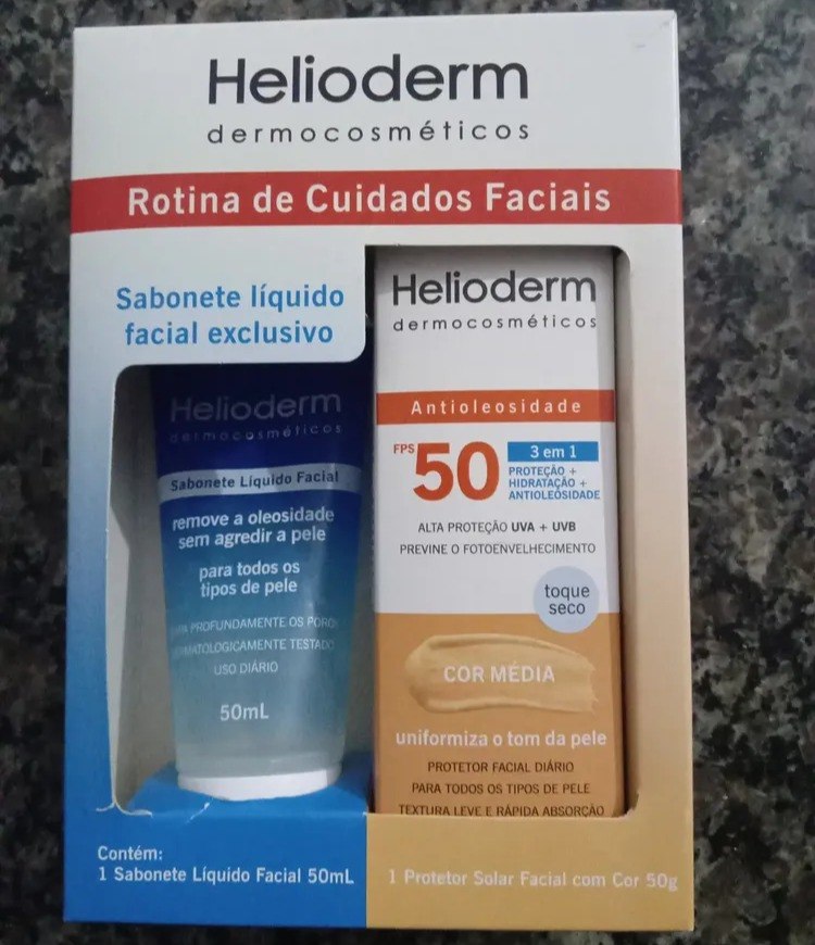 Kit Helioderm Protetor Facial FPS 50 Cor Média 50g + Sabonete Líquido Facial 50mL