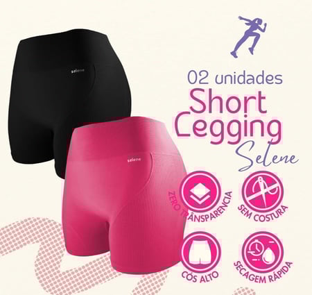 SELENE Kit 2 Shorts Academia Feminino Sem Costura Canelado Fitness Adulto, 1 Cereja - 1 Ro...