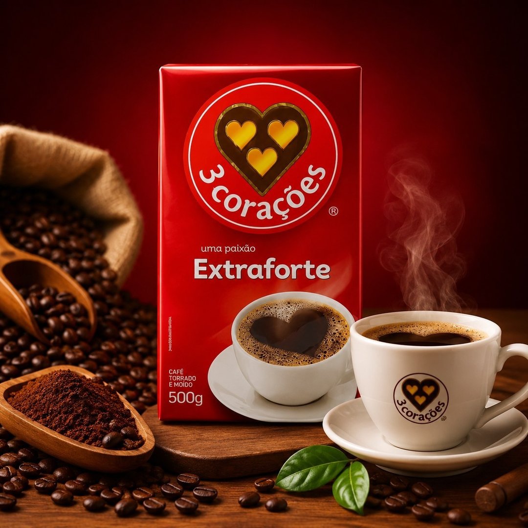 3 Corações Café Torrado e Moído Extra Forte, 500g vácuo