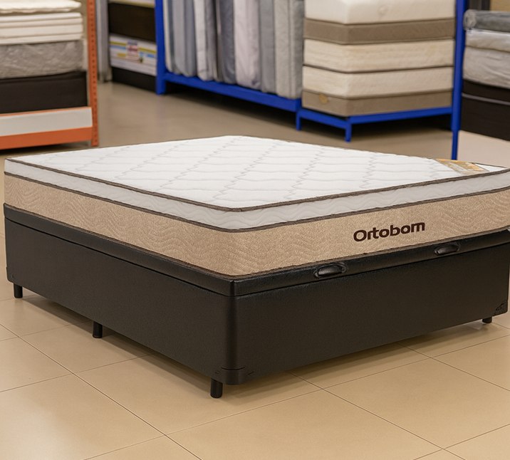 Cama Box Bau V-Joy Casal Ortobom  New Ortotech de Molas Ensacadas 68cm de Altura