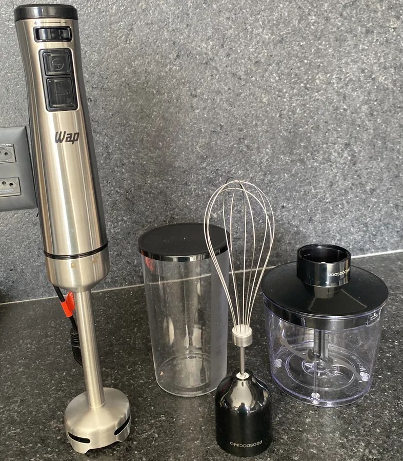 Mixer WAP Prosdócimo 3 em 1 com Processador, Miniprocessador e Batedor de Clara em Inox 1000W - 220v