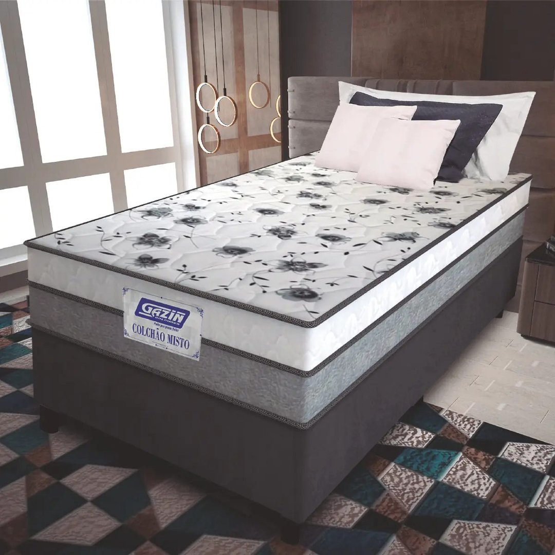 Cama Box Solteiro Colchão Espuma D33 Fort 88cm Cinza/branco Cinza/branco
