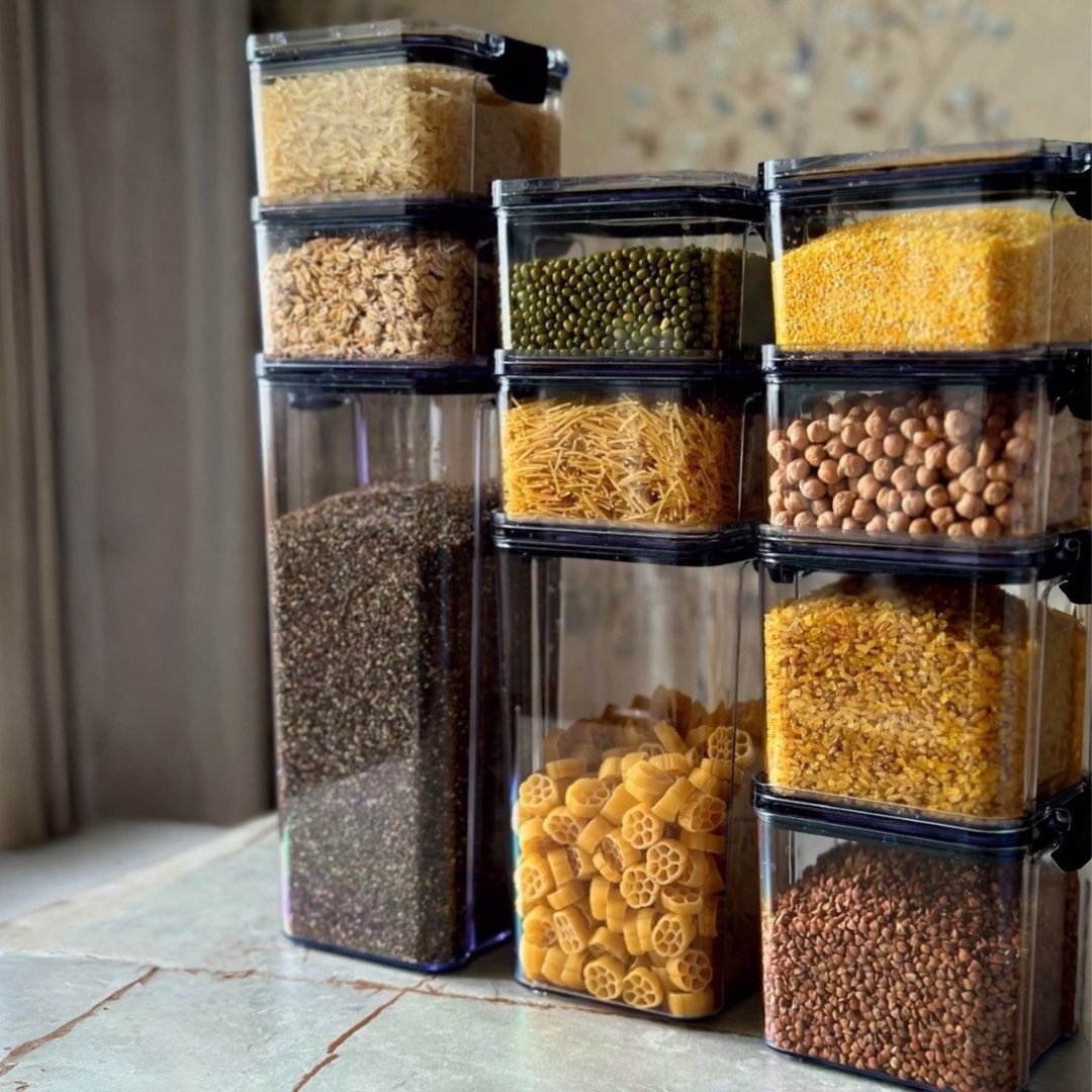 Kit 12 Potes Herméticos Porta Mantimentos Quadrado Cozinha Cor Preto