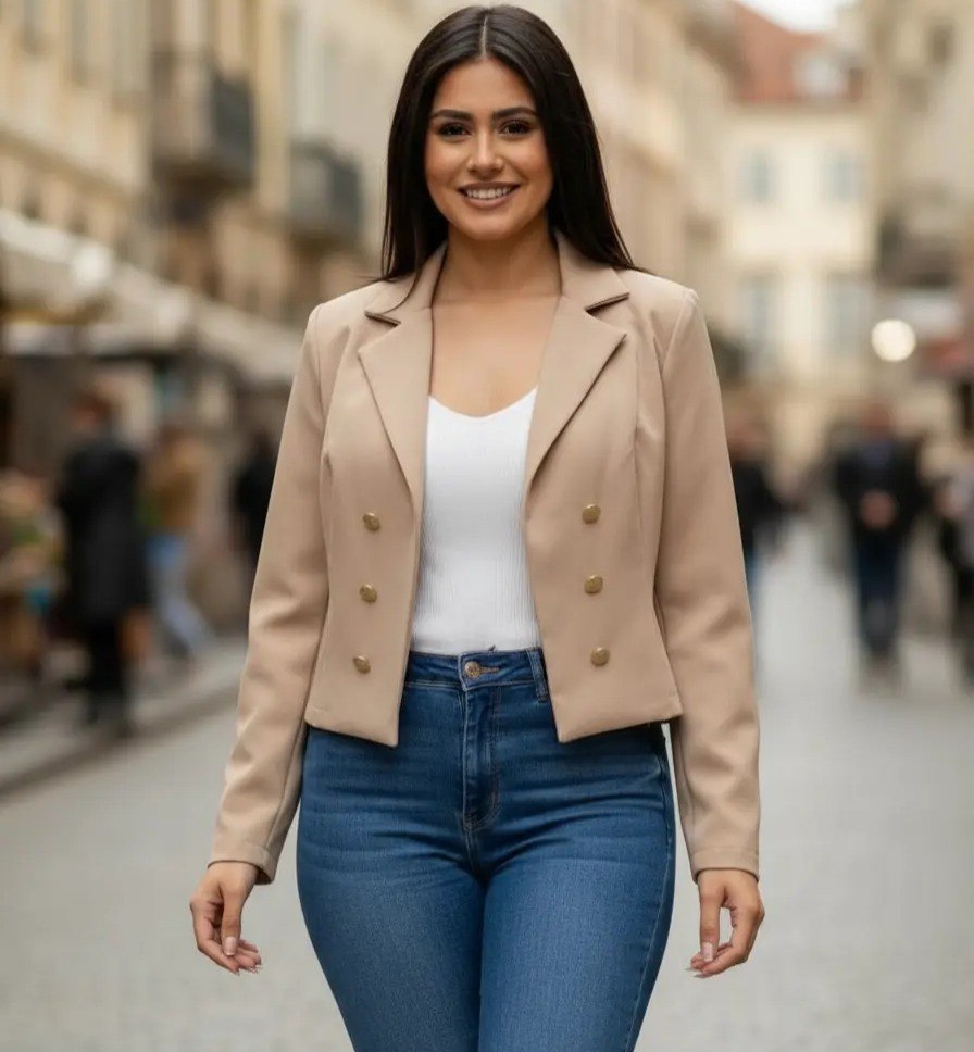 Blazer Melissa Alfaiataria Curto Com Botões Feminino Tam. P ao GG - 4 cores