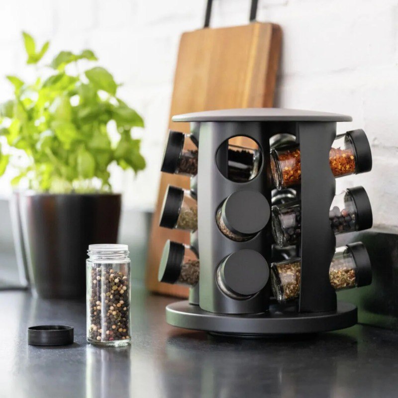 Porta Condimentos Temperos Giratório 9 Potes De Vidro 