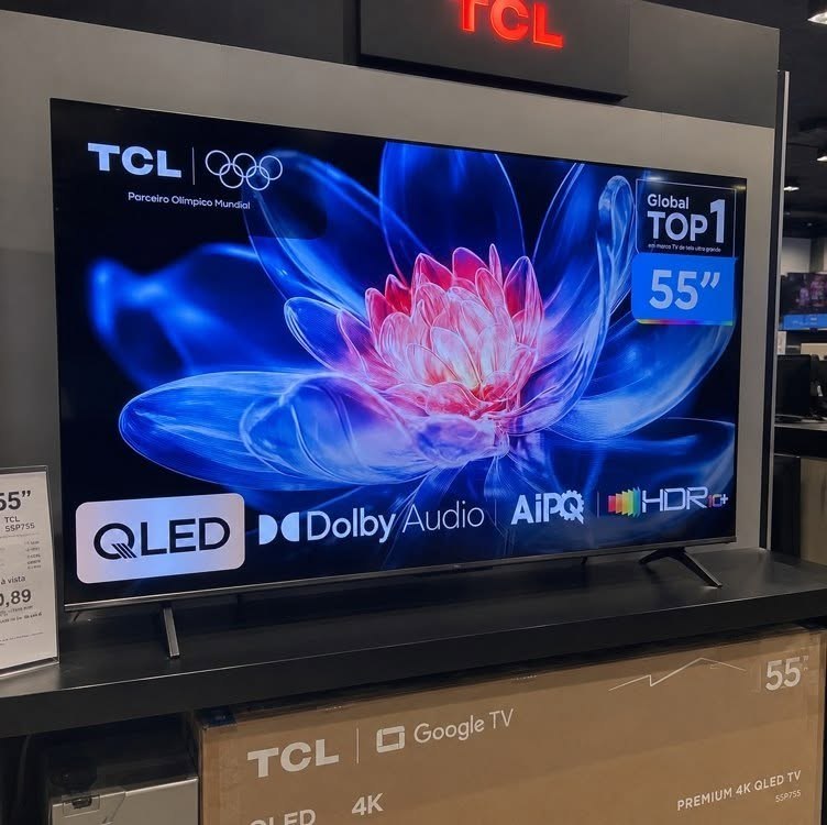 Smart TV 55" TCL 2026 4K UHD QLED Wi-Fi 5, Bluetooth e Googlecast Assistente Virtual Comando de Voz