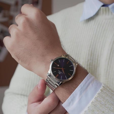Relógio Masculino Clássico Prata Saint Germain 42mm Prateado Prateado Azul-marinho