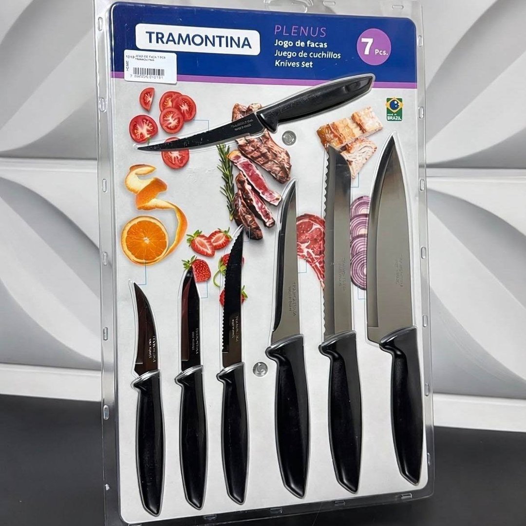 Jogo De Facas Tramontina Plenus Em Aço Inox 7 Peças Cor Preto Casa Cozinha
