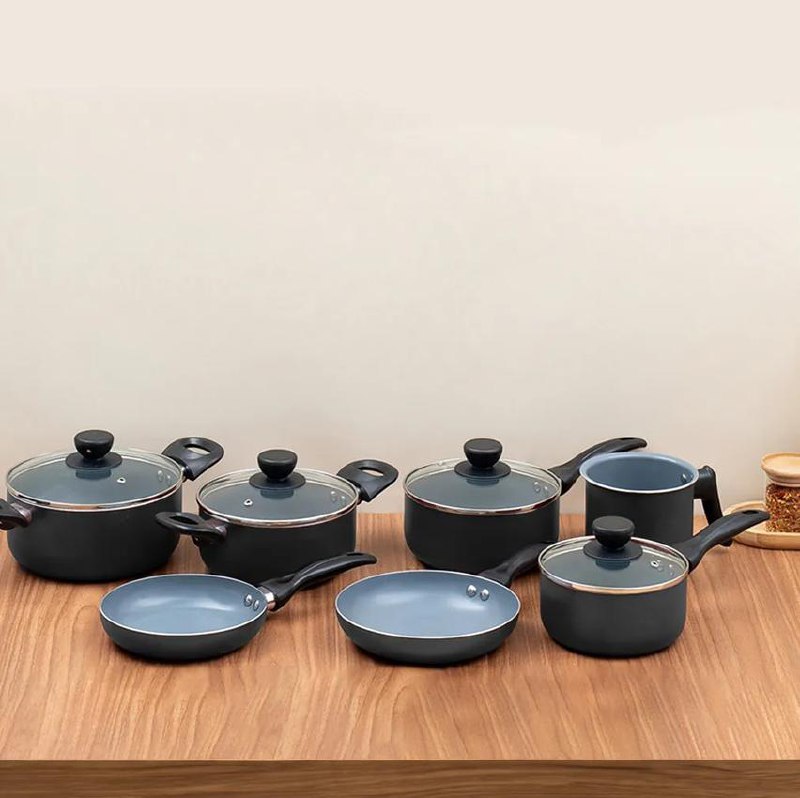 Jogo De Panelas 7 Pçs Antiaderente Cerâmica Alumínio - Oikos Cor Preto