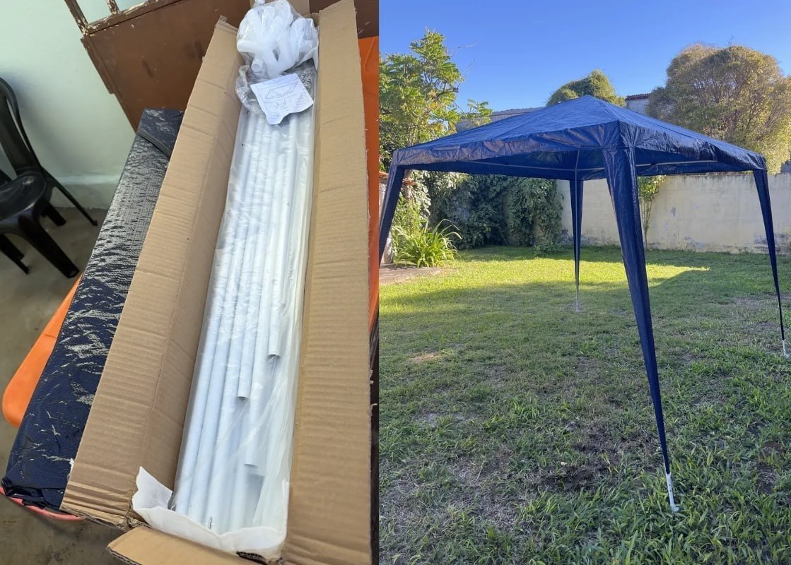 Tenda Gazebo Azul Polietileno 3x3 Metros Desmontável Camping Praia Pésca Usd