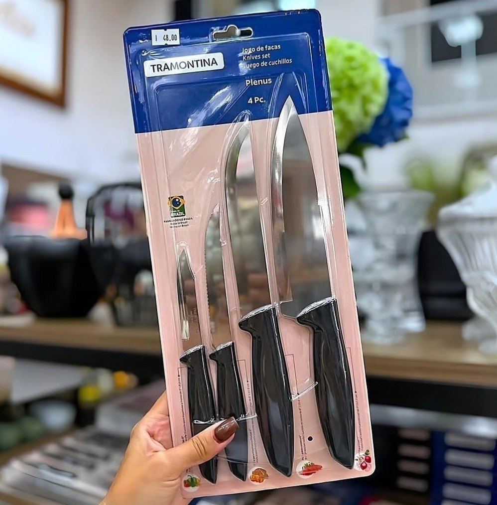 JOGO de FACAS Tramontina INOX PLENUS Preto - 4 peças