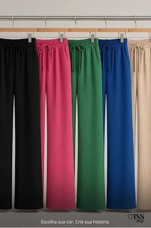 Calça Feminina Alfaiataria Wide Leg Social Elegante 8 Cores