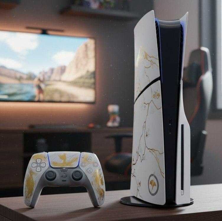 Console Sony PlayStation 5 Slim Com Leitor de Discos, Edição Limitada Ouro, Ghost of Yotei...