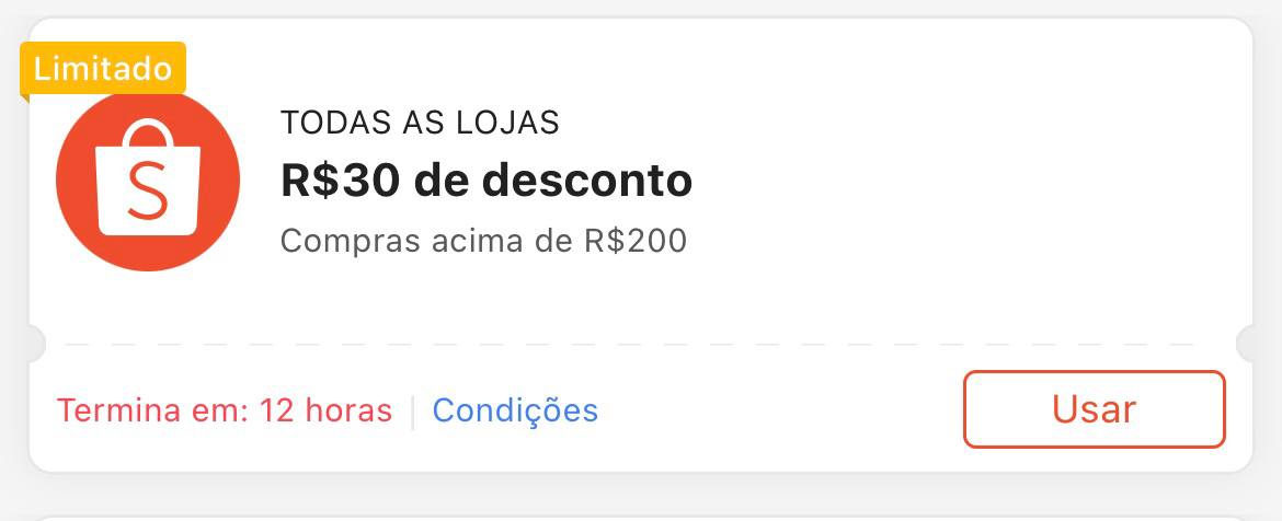 Cupom R$ 30 a partir de R$ 200