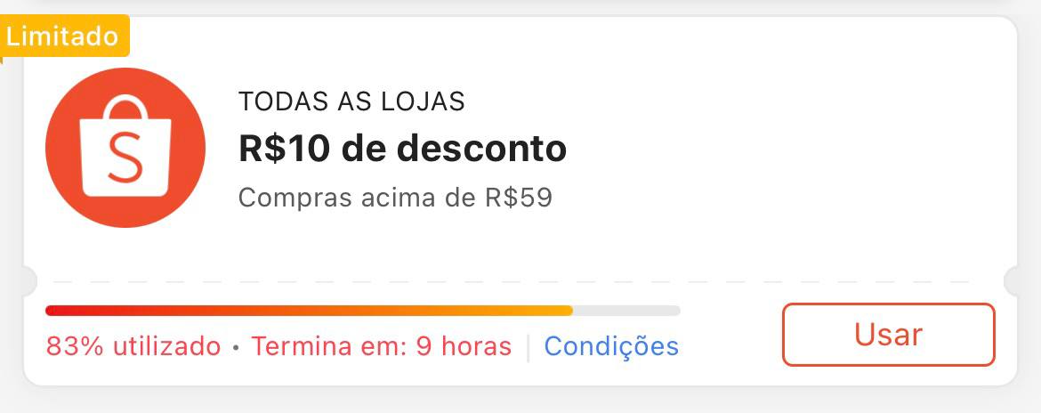 Cupom R$ 10 a partir de R$ 59 - Shopee