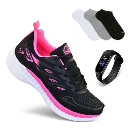 Kit Tenis Feminino + Relogio + Meia Academia Corrida Treino