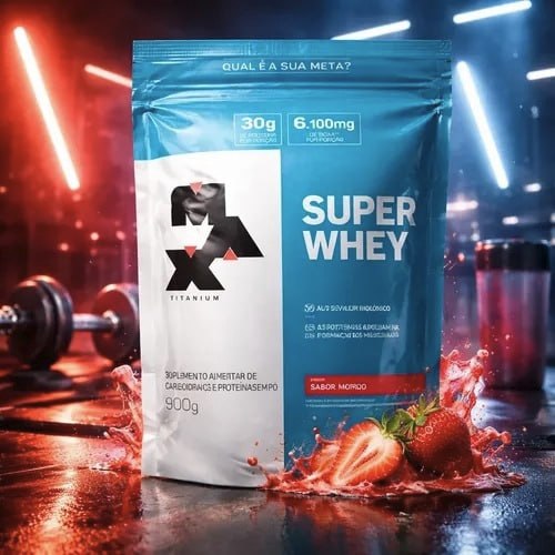 Super Whey Protein Refil 900g Max Titanium Sabor Morango