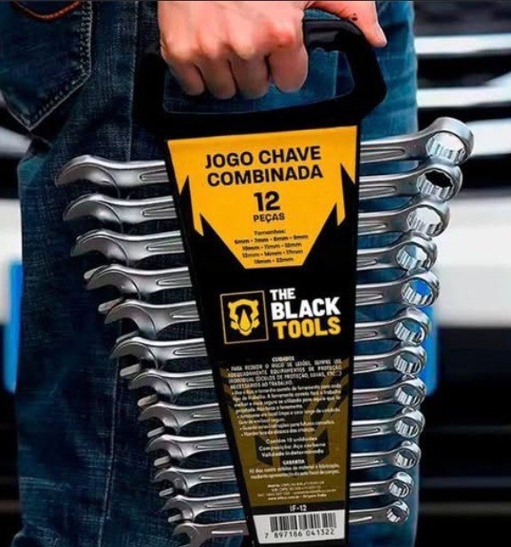 Jogo De Chave Boca E Estrela Combinada 12 Pçs Aço 6 22 Mm Cromada If-12 The Black Tools