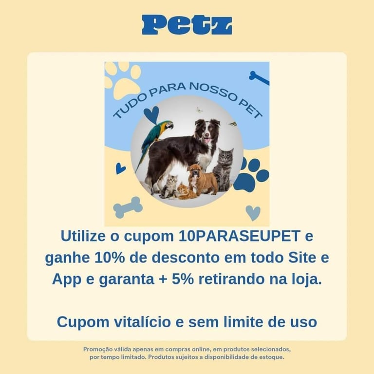 CUPOM VITALÍCIO PETZ