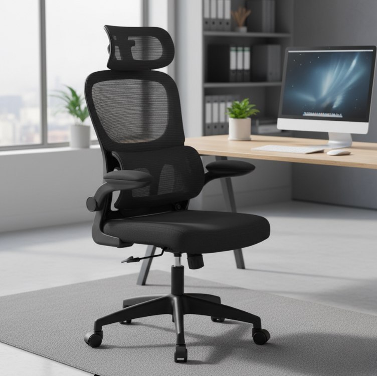 Cadeira de Escritório Premium Ajuste Lombar Apoio de Cabeça Ajustável Ergonômica